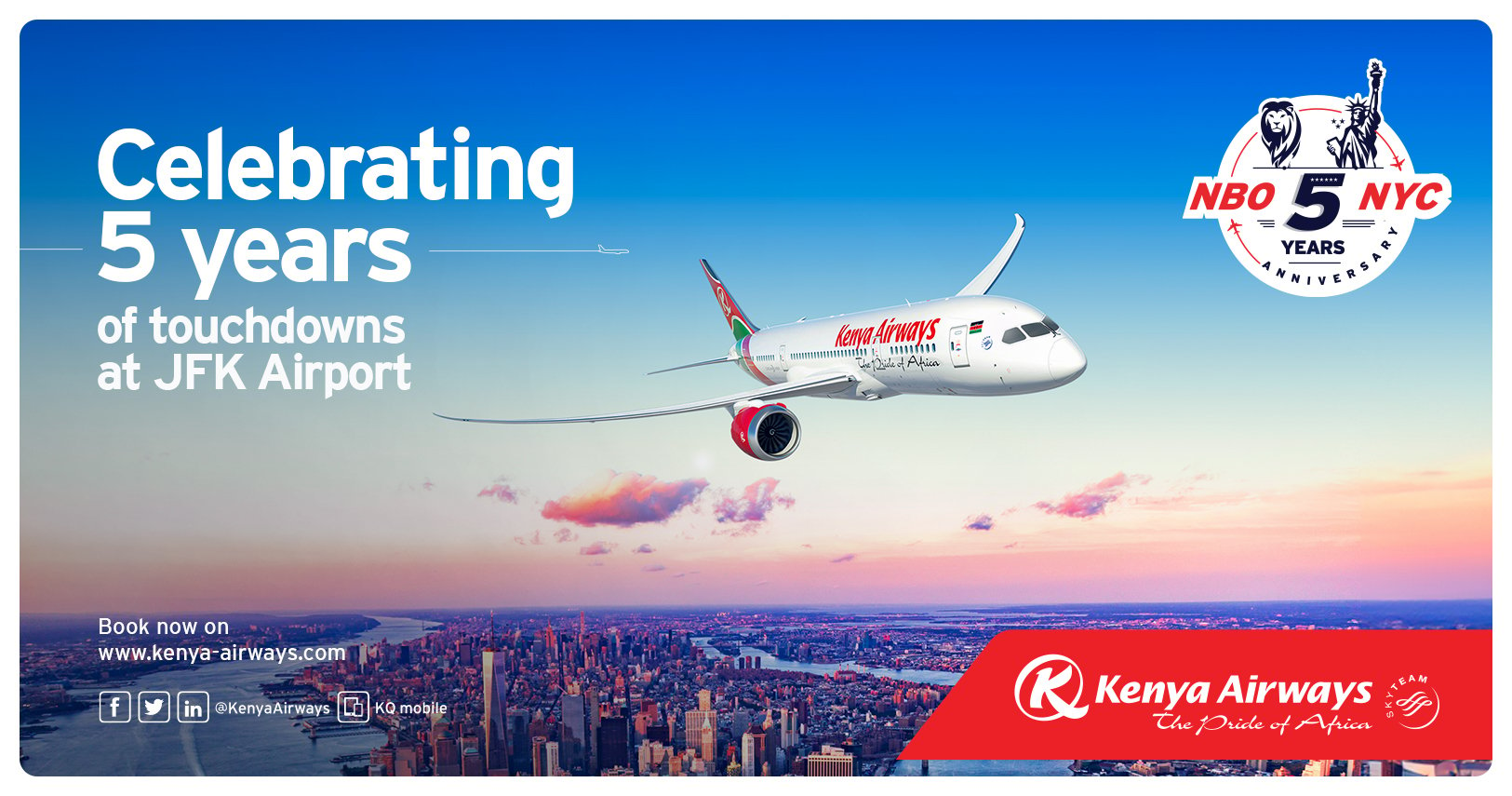 Kenya Airways Celebrates 5 Years of Non-Stop Flights to New York from Nairobi