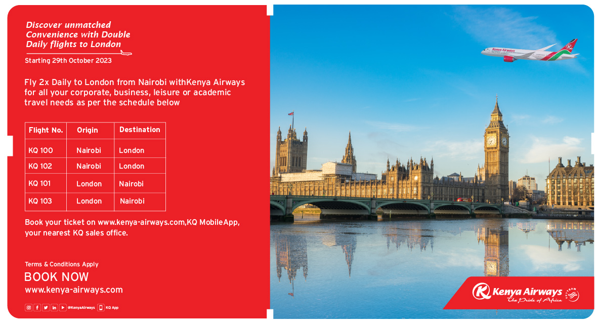 Kenya Airways to Increase Flights to London to 14 Times Weekly